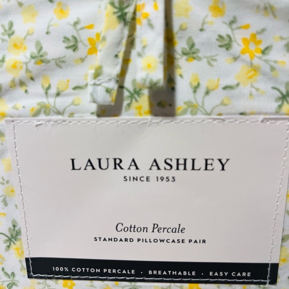 Laura Ashley Cotton Percale Yellow Floral Standard Pillowcase Pair - Picture 2 of 13